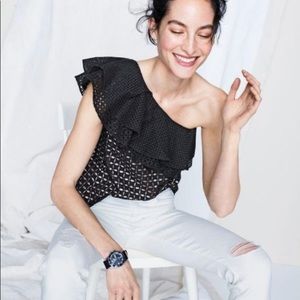 J.Crew one shoulder ruffle eyelet top